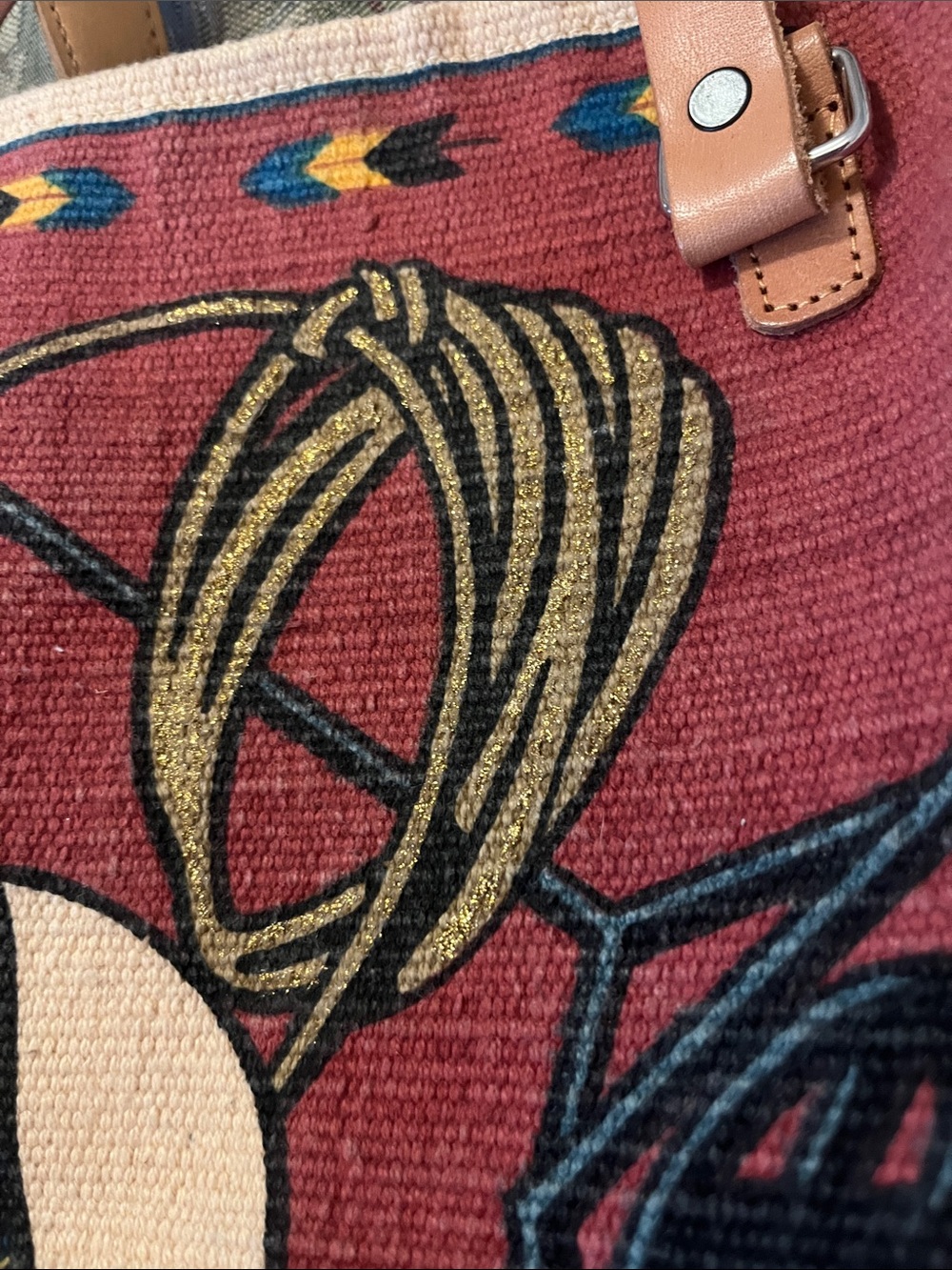 Saddle Blanket Cowboy Country-core Rust Red Embellished Rug Canvas Leather Tote - Picture 7 of 8